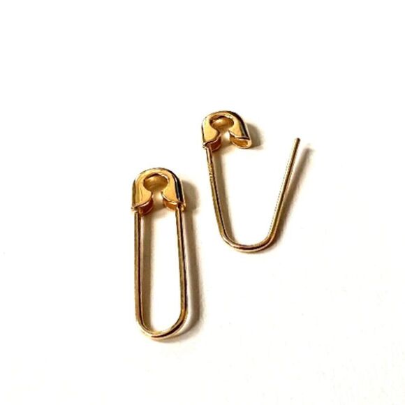 14k Real Gold Safety Pin earrings | Solid Gold Safety Pin Earrings | Minimal | - Picture 4 of 7